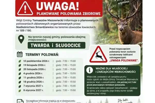 Polowania zbiorowe w gminie Tomaszów Mazowiecki – terminy i zasady zgłaszania sprzeciwu