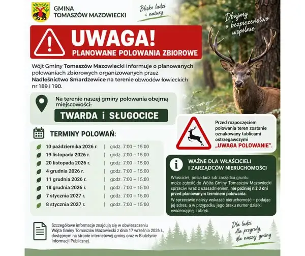 Polowania zbiorowe w gminie Tomaszów Mazowiecki – terminy i zasady zgłaszania sprzeciwu
